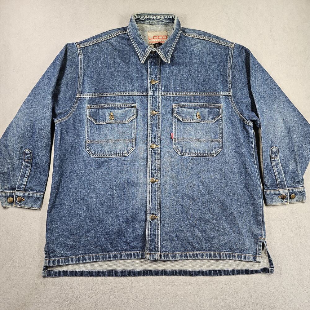 Vintage‎ Loco Streetgear Denim Jacket Mens XL Dark Hip Hop Streetwear 90s Y2K